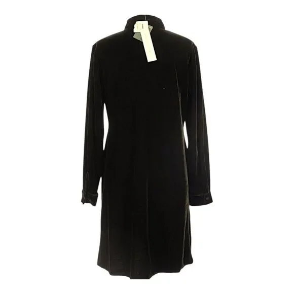 Annie Alexander Brown Velvet Button Up Shirt Dress L Stretchy Fall Thanksgiving - Picture 2 of 5